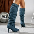 thumbnail image 6 of Tao Tao Women's Mid Calf Slouchy Boots Suede High Heel Slip-on Stiletto Fashion Pointed Toe Booties Navy 35, 6 of 9