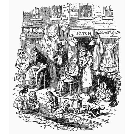 Dickens Sketches 1836 Nmonmouth Street London Etching By George Cruikshank For Charles Dickens Sketches By Boz 1836 Rolled Canvas Art -  (24 x
