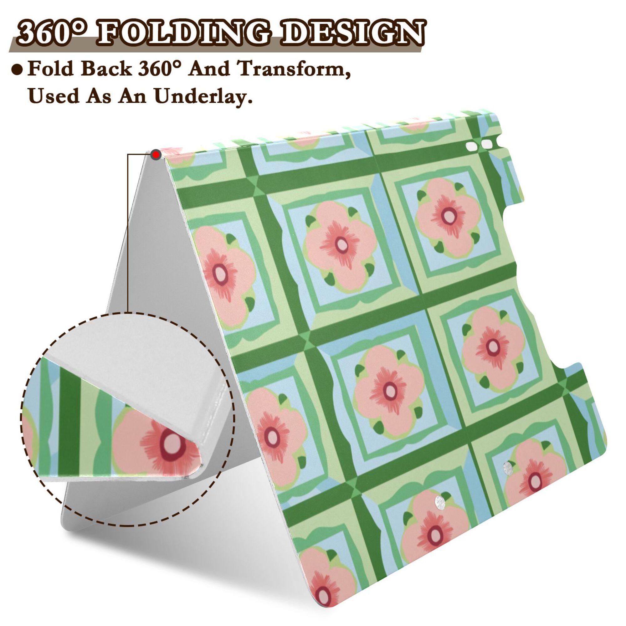 FORMRS A4 Clipboard Folder with Pen Holder Horizontal Foldable School Office Binder, Green Blossom Mosaic