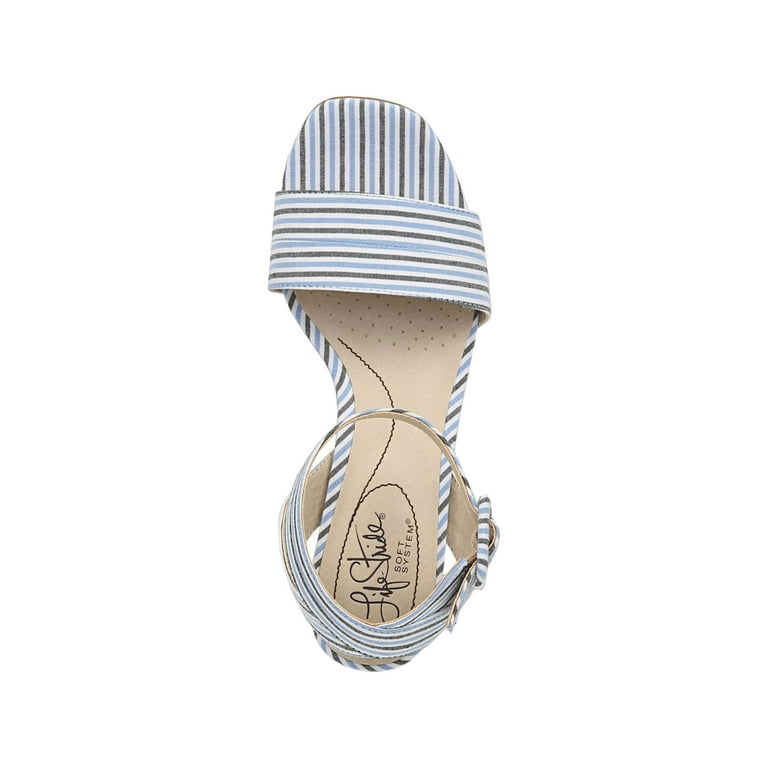 LIFE STRIDE Womens Light Blue Striped Ankle Strap Cushioned