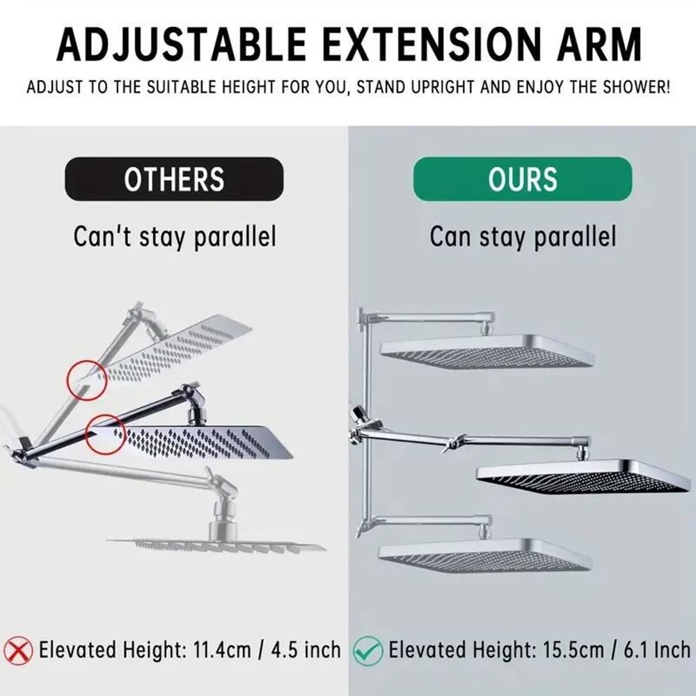 13-Inch Chrome Rainfall Shower Head with 4-Mode Handheld Spray & Adjustable Arm