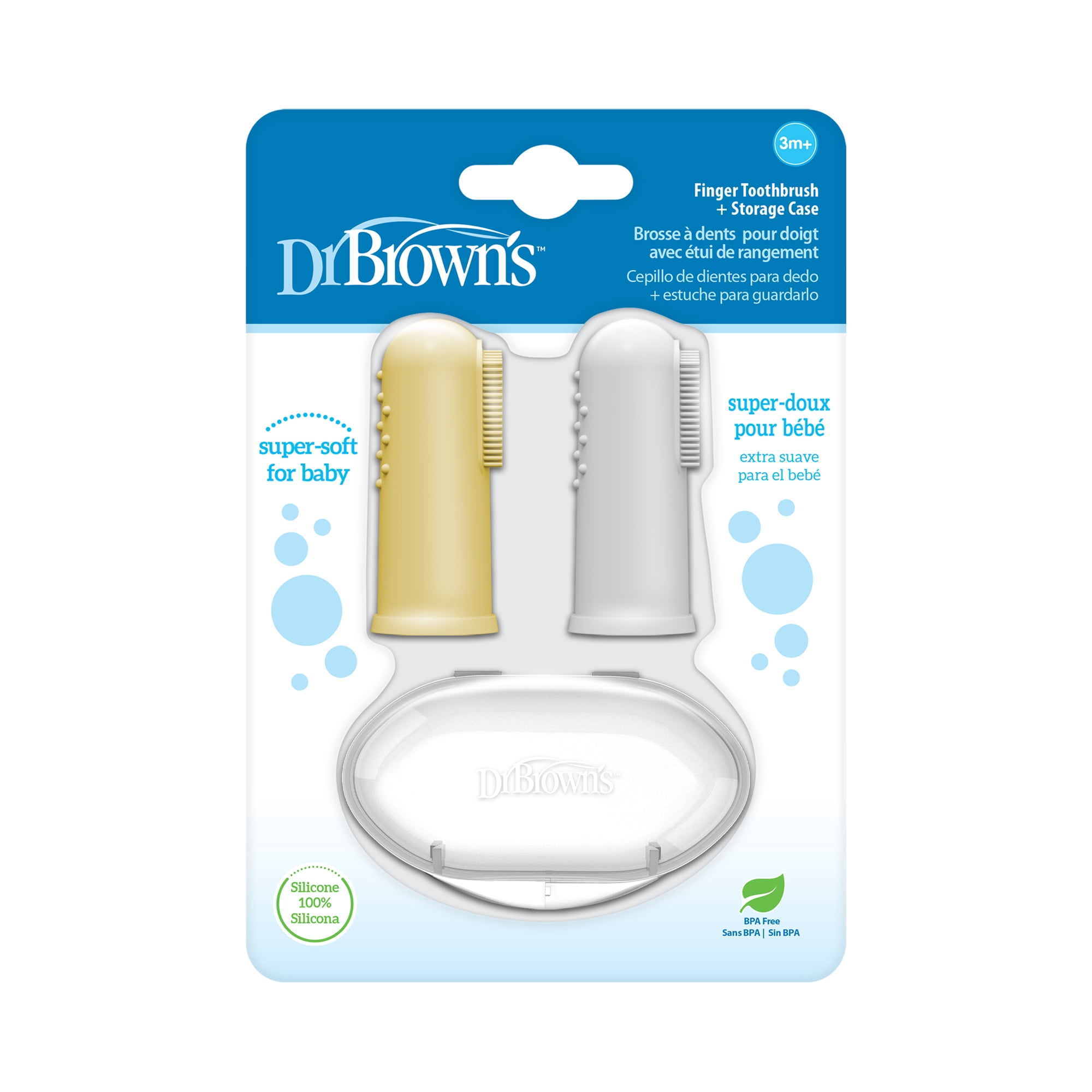 Dr. Brown's 100% Silicone Finger Toothbrush with Storage Case, Gray and Yellow, 2-Pack, 3m+