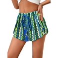 thumbnail image 2 of Womens Striped Hollow Out Loose Fit Tie Front Mesh Beach Shorts Casual Vacation Bottoms Green M, 2 of 7
