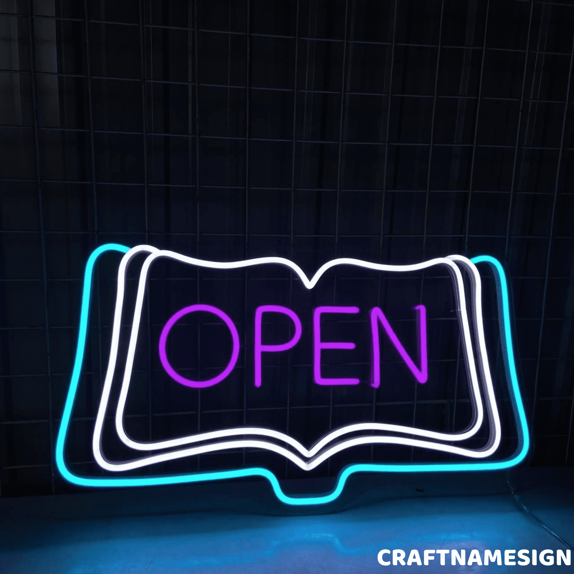 Craftnamesign Open Sign Logo Neon Light For Bookstore Library Wall