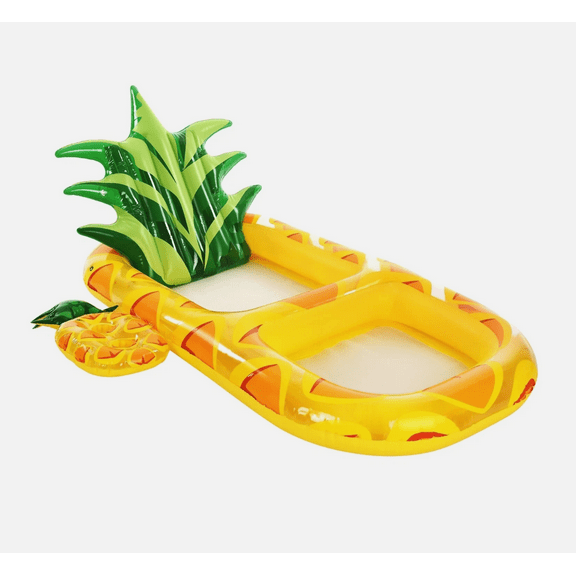 Inflatable Lounging Swimming Pool Float Pineapple Floating Lounge Chair Floating Hammock with Mesh Bottom Backrest Cup Holders for Adults