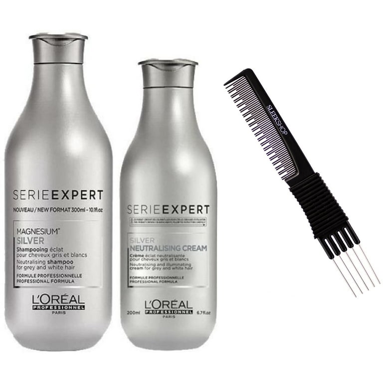 saltet skæbnesvangre band Loreal SERIE EXPERT Magnesium SILVER Shampoo & Silver Neutralizing Cream  Conditioner Creme DUO SET (w/ Sleek Teasing Comb) (10.1 oz + 6.7 oz)  L'oreal Hair Kit Set - Walmart.com