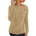 thumbnail image 2 of Delayuji Pullover Sweaters for Women Floral Lace Patchwork Knit Crewneck Lace Patchwork Long Casual Knit Pullover Tops Sweater Dresses for Women 2025 Brown Xl, 2 of 6
