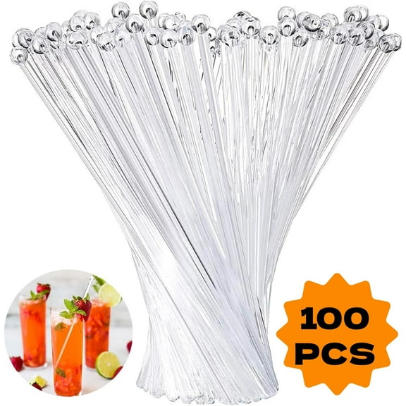 LQQBOX 100-PCS Clear Plastic Swizzle Sticks, Crystal Cake Pops, Cocktail Coffee Drink Stirrers, 7.28 Inch