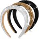 thumbnail image 1 of 3 Piezas Diademas Acolchadas con Cuentas de Diamantes de Imitación Diadema de Cristal Barroco Aro para el Cabello Joya Tocado Ancho para Mujeres Niñas Accesorios para el Cabello, Negro, Blanco, Dorado JM  JM, 1 of 5