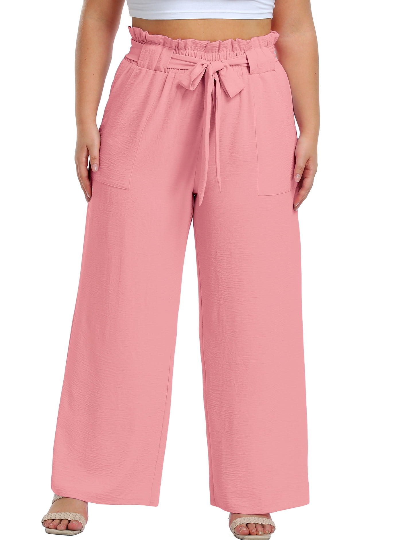 Plus Size Lurex Shadow Stripe Wide Leg Pants - Pink
