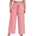 thumbnail image 3 of Cueply Womens Wide Leg Pants Plus Size Elastic Tie Knot Lounge Pants Loose Trousers with Pockets, 3 of 5