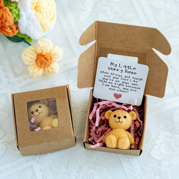 Dserhfy Little Bear in Box My Little Worry Bear Miniature Pocket Hug Bear with Positive Card Emotional Support Inspirational Gifts for Friends