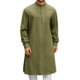 thumbnail image 2 of MIXUE Mens Casual Button Down Shirts Solid Color Lapel Long Sleeve Robe Linen Gown Shirt Tops Holiday Wear,Green,S, 2 of 7