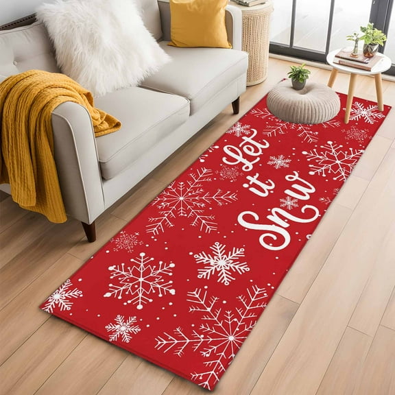 Red Christmas Kitchen Runner Rug 2x6 Washable Runners for Hallway Non Slip Xmas Snowflake Winter Modern Art Large Area Rug Indoor Floor Carpet for Bathroom Laundry Entryway Bedroom Living Room