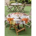 thumbnail image 3 of Outdoor Tablecloth with Umbrella Hole and Zipper, Orange White Pumpkins Fall Round Table Cloth 60 Inch Waterproof Tablecloth, Thanksgiving Eucalyptus Leaves Picnic Table Cover for Patio Camping, 3 of 7