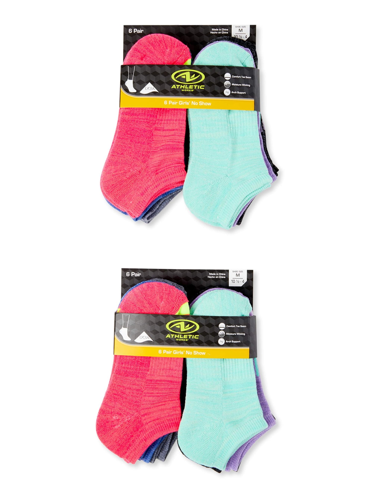 Athletic Works Athletic Works Girls No Show Socks 12Pack, Sizes SL