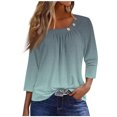thumbnail image 2 of Fiudx Liquidación de Ahorros de Verano Blusa de Manga 3/4 a La Moda para Mujer, Camiseta Estampada, Top Informal, 2 of 5