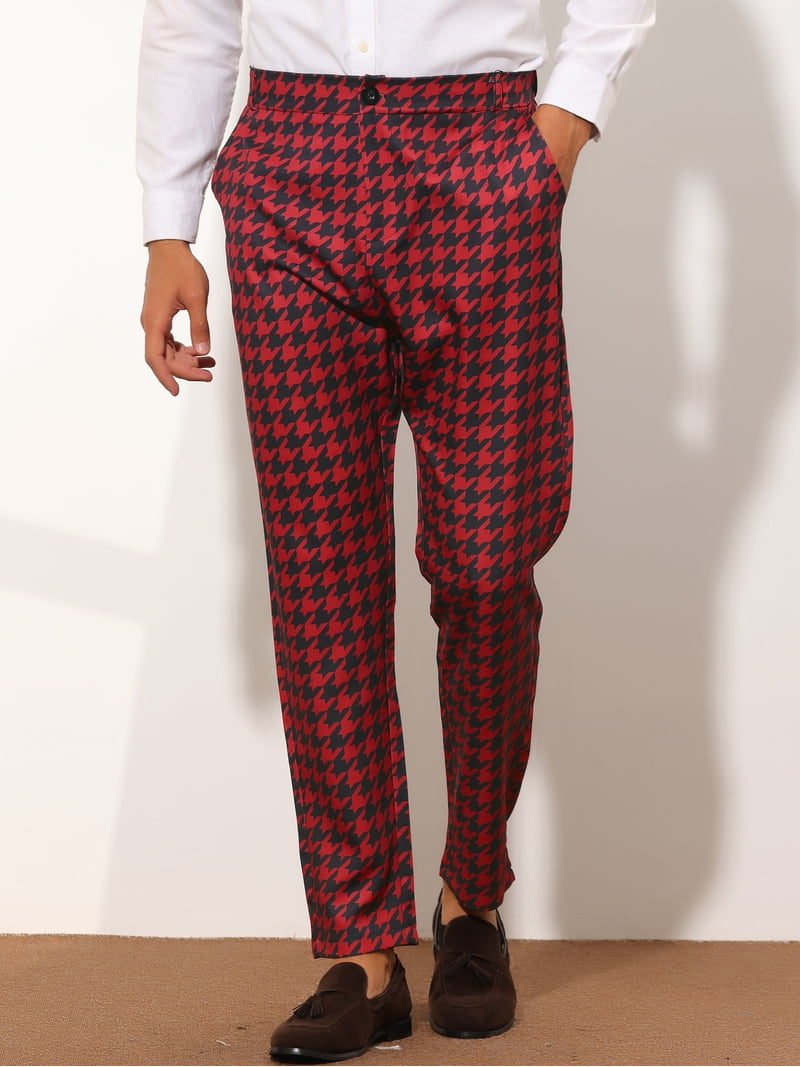 Men's Houndstooth Suit Pants – Slim Fit Business Dress Trousers In Classic Plaid For Office, Weddings & Formal Wear