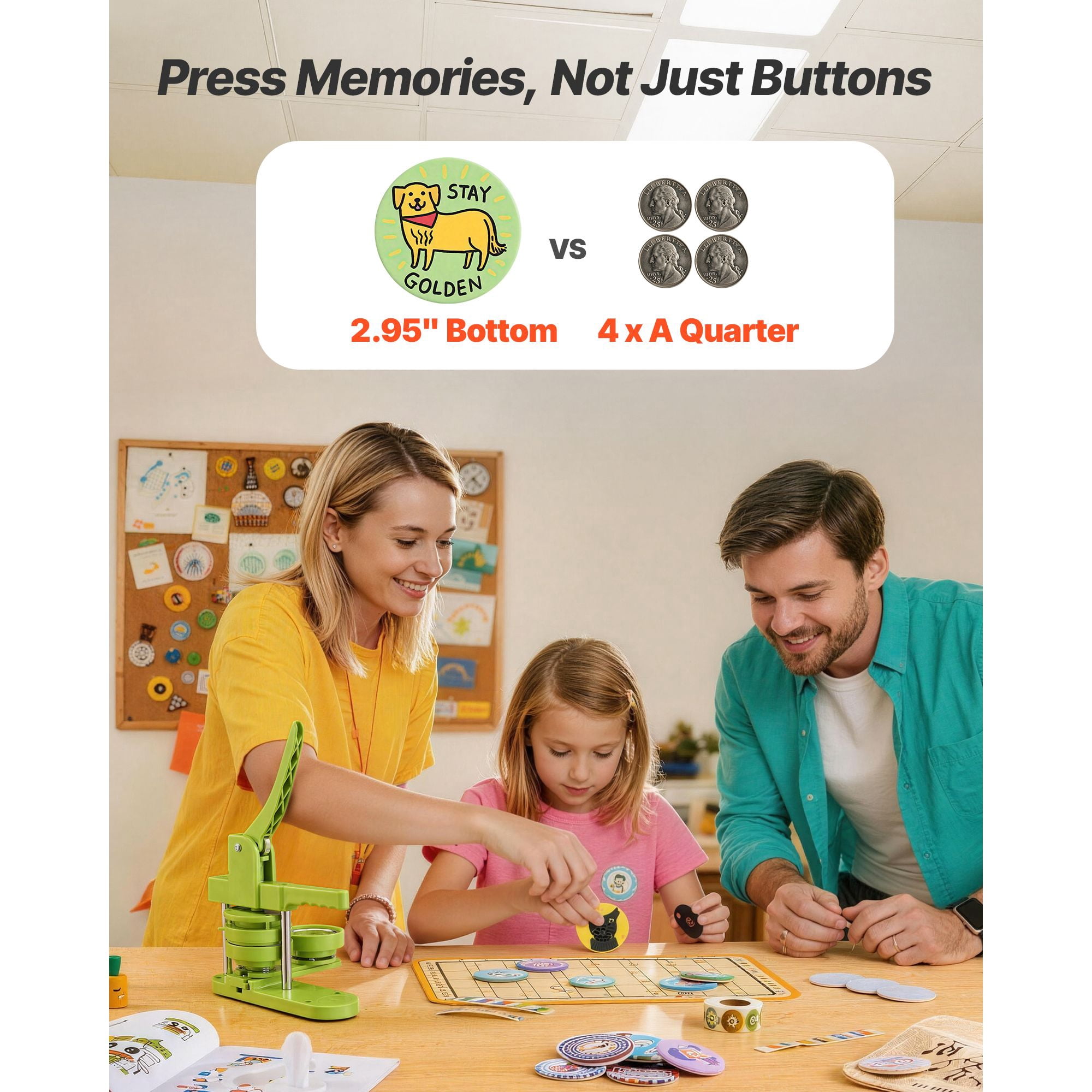Button Maker Machine, 2.95 in, Plastic Pin Maker with 100pcs Button Parts, Circle Cutter and Hex Wrenches, Reinforced Ergonomic Handle, for DIY Badges, Personalized Pins