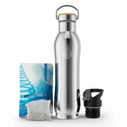Invigorated Water - pH ACTIVE Insulated Water Bottle - Filtered Alkaline Water Bottle - Stainless Steel Water Bottle - Includes Alkaline Water Filter   Bonus Sports Gym Lid - Double Walled Metal, 22oz