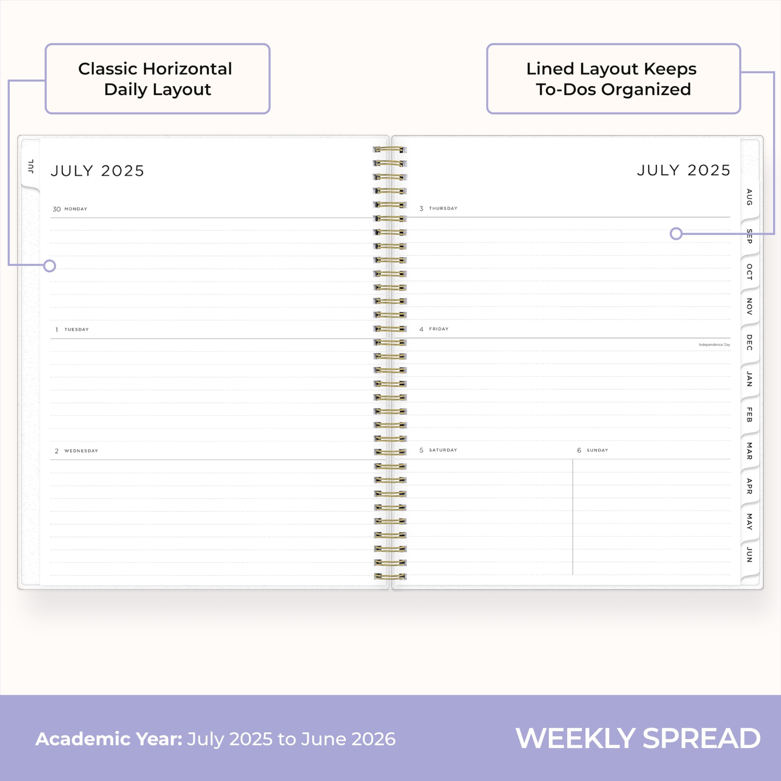 Blue Sky Ashley G 2025-2026 Weekly and Monthly Academic Year Planner Calendar, July 2025 - June 2026, 8.5" x 11", Flexible Cover, Wirebound, Laminated Tabs, Multi Color Smoke