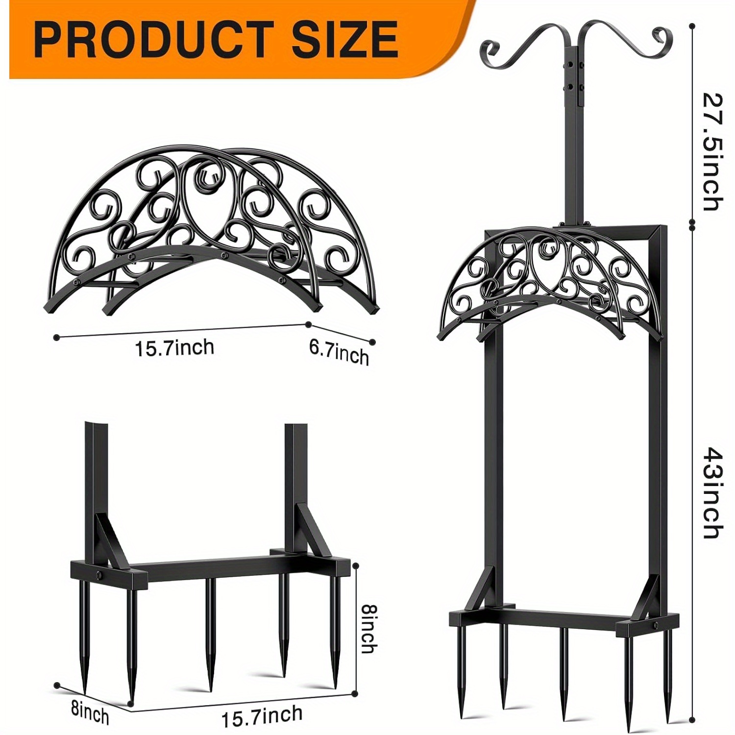 Garden Hose Holder for Outside - Upgraded Water Hose Holders with 5 Spikes & 2 Shepherds Hooks, Freestanding Hose Stand Heavy Duty Hose Hanger Hose Storage Hose Reel Rack for Outside Yard Lawn