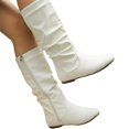 thumbnail image 3 of EKVAHL Women's Slouch Mid‑Calf Boots, Relaxed Fit Faux Leather Flat Boots, Low Heel Daily Walking Boots For Fall Street Wear White, 3 of 4