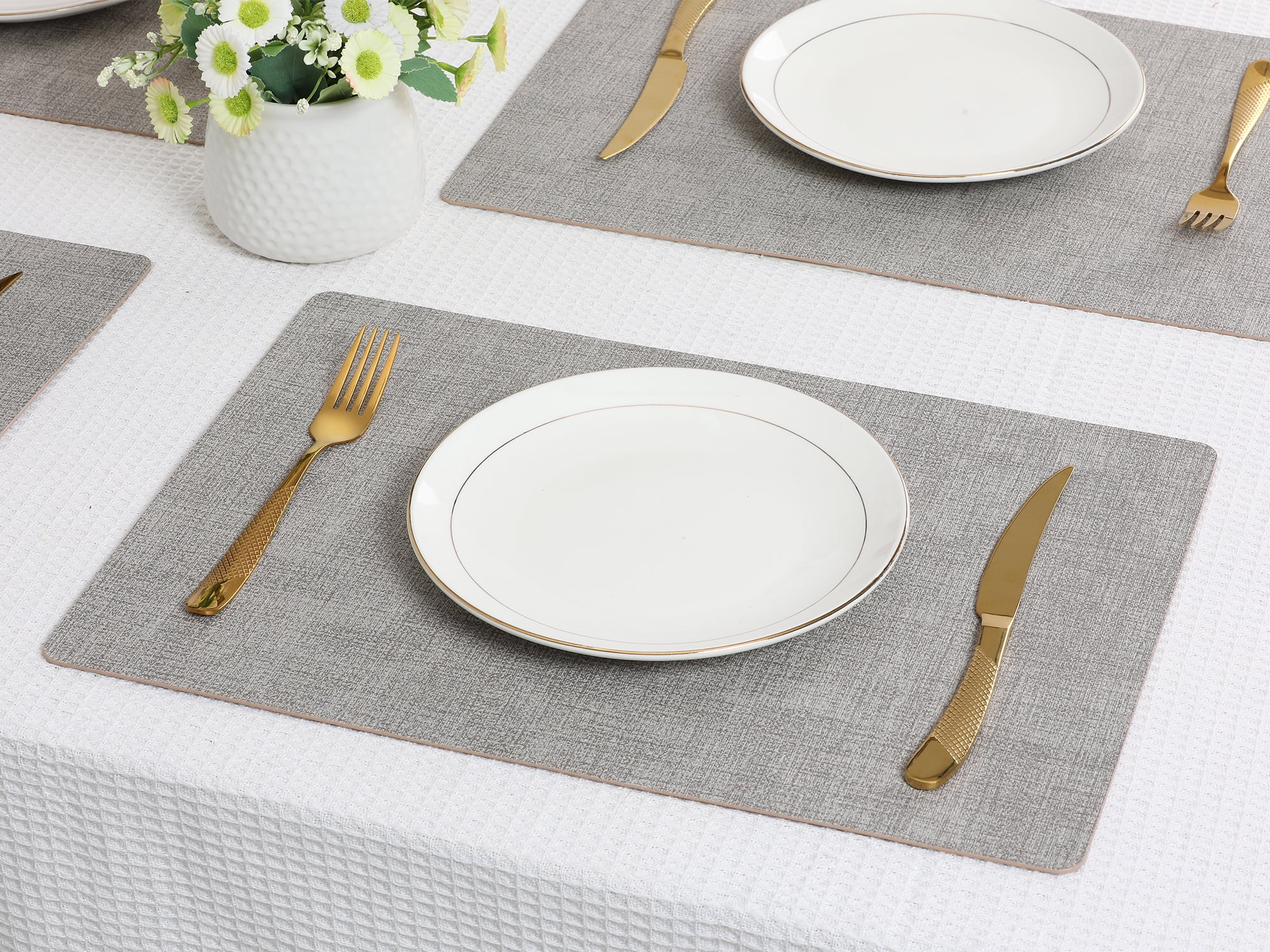 Unique Bargains Faux Leather Table Placemats for Kitchen Dining Table Light Light Gray