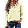 thumbnail image 2 of Long Sleeve Polo Shirts for Women Dressy Button Collared Golf Tops Loose Fit Business Workout Office T Shirts, L, 2 of 5