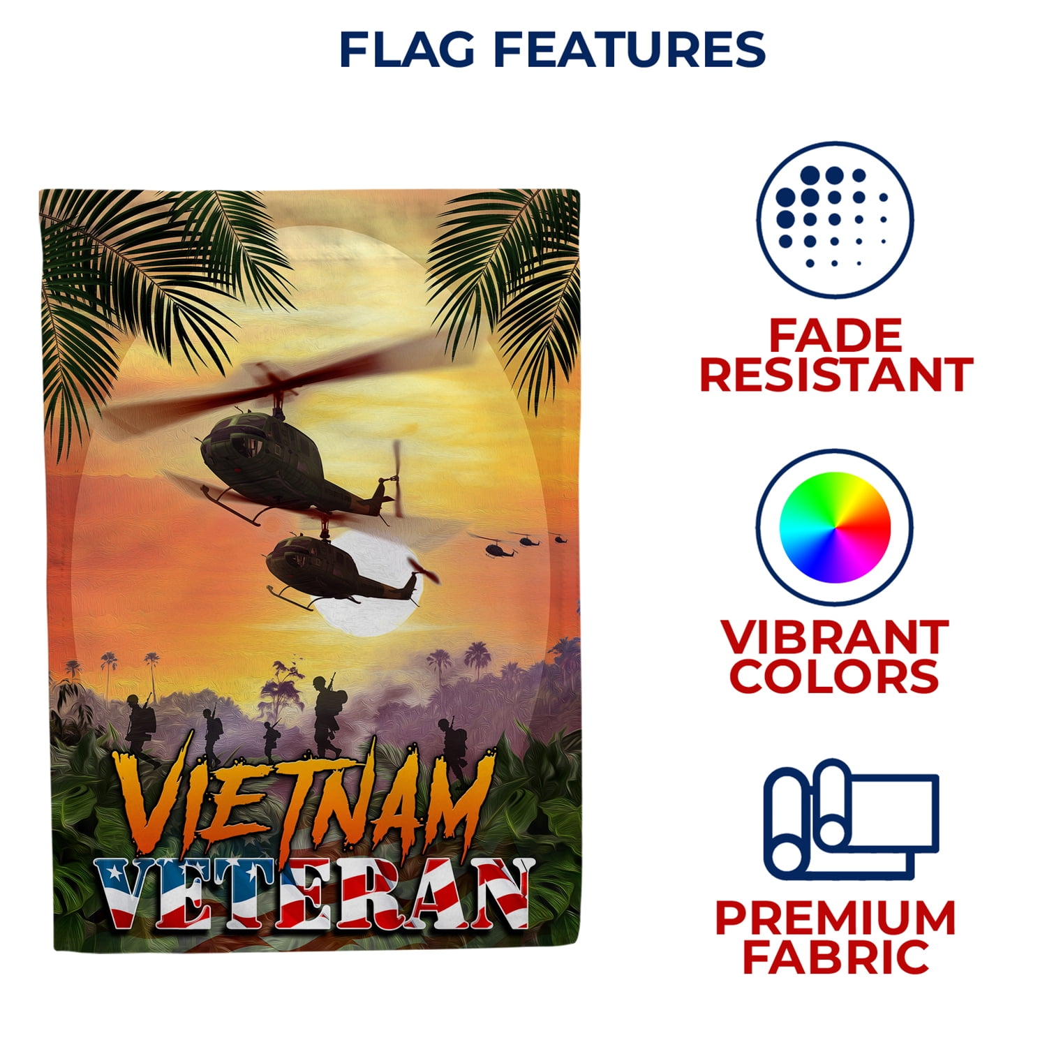 America Forever Vietnam Veteran House Flag 28 x 40 inch Double Sided Military Honor Helicopters Palm Trees Sunset Patriotic Outdoor Yard Decor