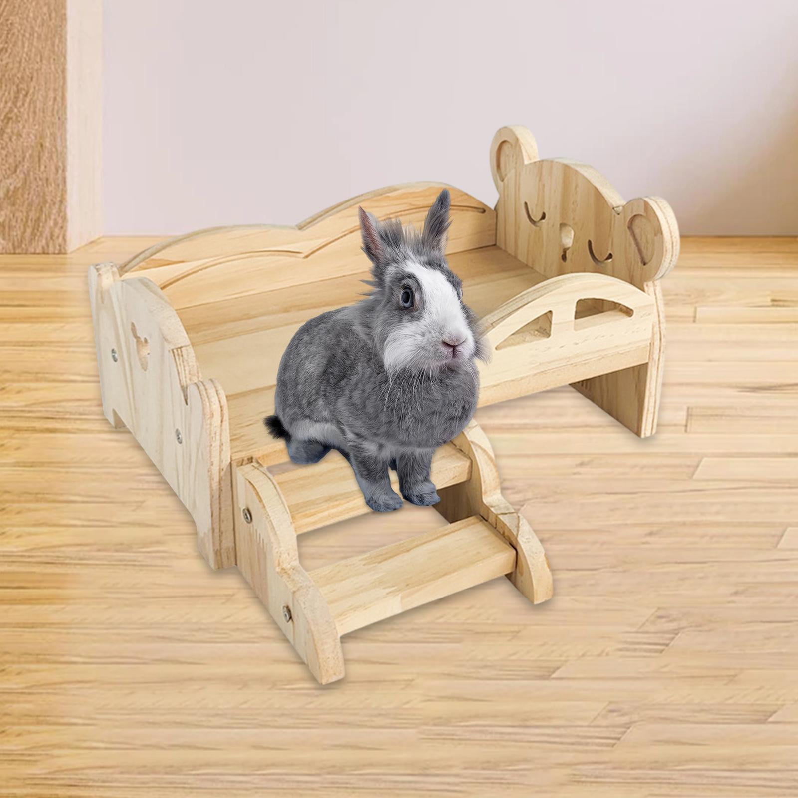 Wooden Guinea Pig Bed Small Animals Bed Durable with Steps Playing Sleeping Hiding Hideout for Rabbits Chinchillas Hedgehogs Small Bear