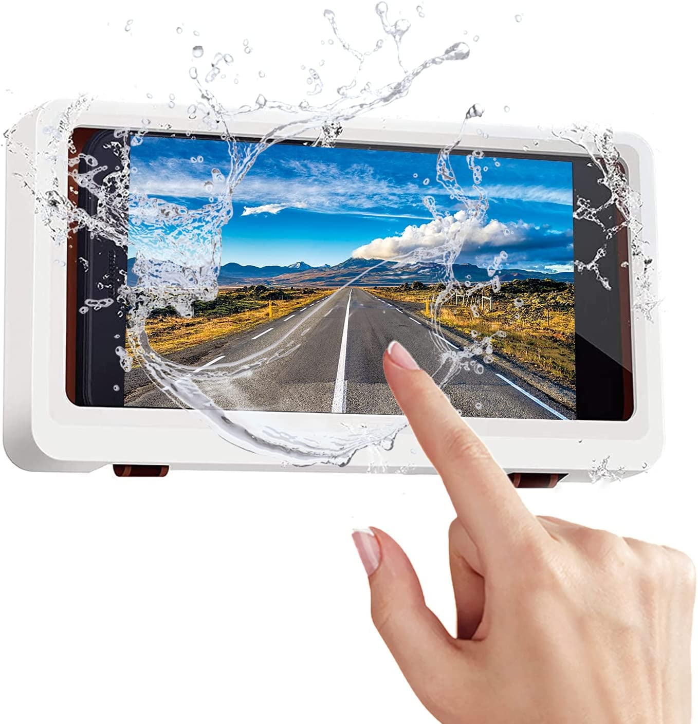 Shower Case Mobile Phone Bracket Shower Phone Holder Waterproof Transparent Screen Wall Hanging 360° Rotation Anti Fog Bathroom Box for Phone Touch Screen with 2 Hooks 