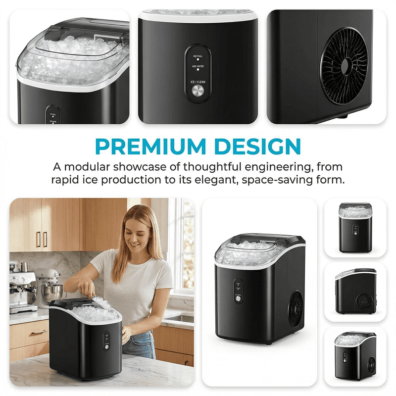 Countertop Nugget Ice Maker,Chewable Pellet Ice Machine with Self-Cleaning Function, 33 lbs/24H Portable Ice Maker for Home, Kitchen, and Office, Black