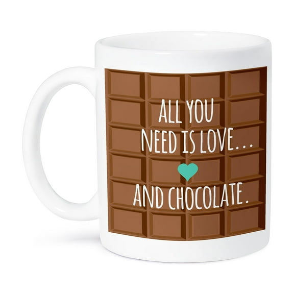 3dRose, All you need is love and chocolate - funny inspiring saying for chocoholics humor humorous fun text, 15oz Mug