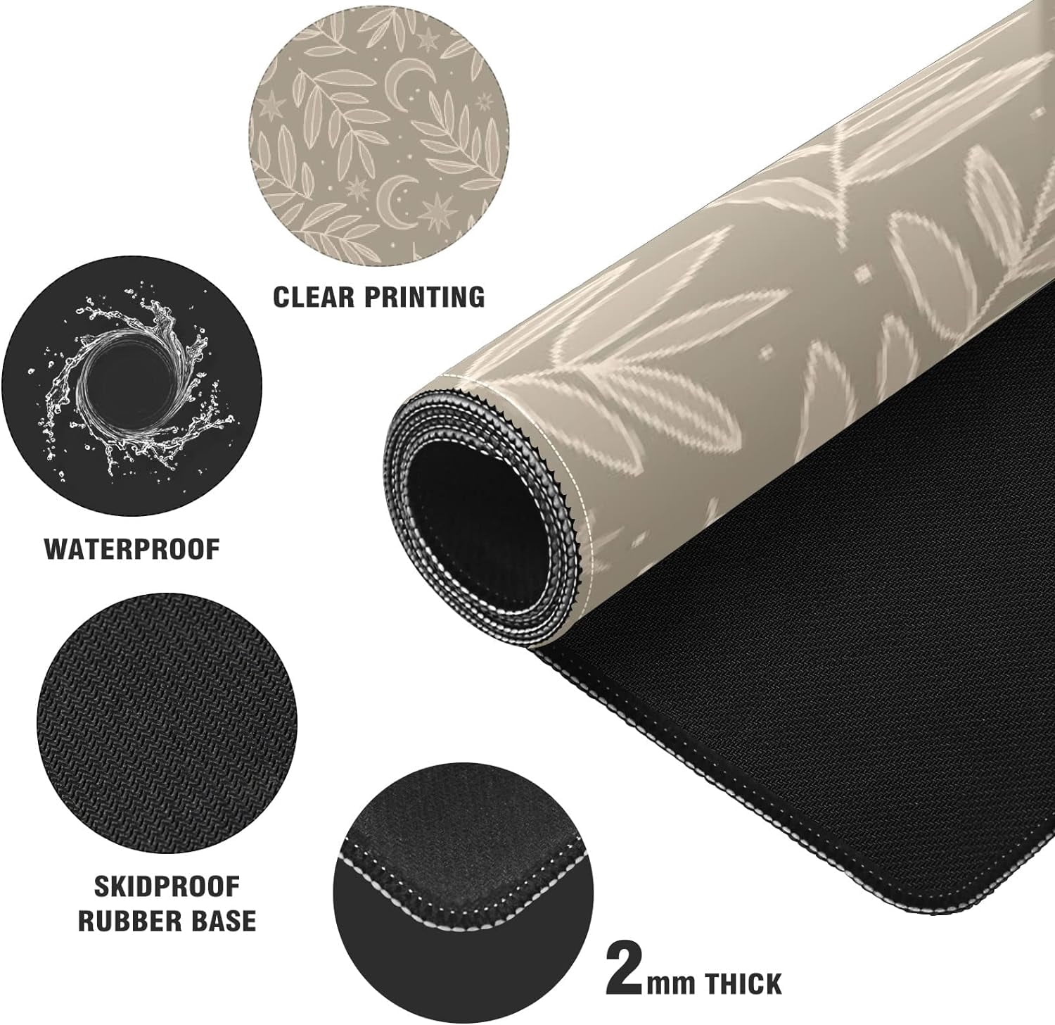 Boho Leaves Moon Desk Mat, Desk Accessory, Cute Workspace, Trendy Workspace, Trendy, 35.4x15.7in Large Gaming Mouse Pad, Cute Desk Topper, Pretty Desk Pad