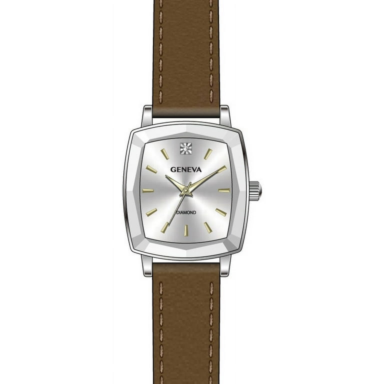Geneva Ladies Genuine Diamond Dial 22mm Silver Tone Faceted Bezel