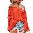 thumbnail image 1 of Blusa de manga larga, ligera y transpirable para mujer, estilo 4, talla M, blusa acampanada con hombros descubiertos, 1 of 6
