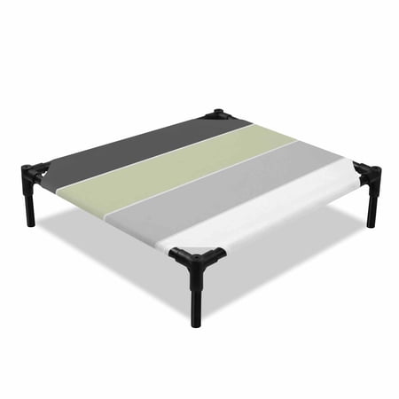 Grey Sage Elevated Dog Bed Green and White Striped Geometric Cooling Breathable Outdoor Raised Dog Cot Bed with Metal Frame Non-Slip Feet for Small Dog 20x20in