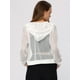 thumbnail image 3 of Chaqueta con capucha para mujer con cremallera de manga larga de malla pura chaquetas de bombardero blanco M, 3 of 6