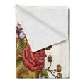 thumbnail image 2 of Day of the Dead Soft Flannel Fleece Blanket, Vintage Sugar Skull Bouquet of Flowers Feathers Blooms Bugs and Bees Print, Cozy Plush for Indoor and Outdoor Use, 50" x 70", Multicolor, by Ambesonne, 2 of 5