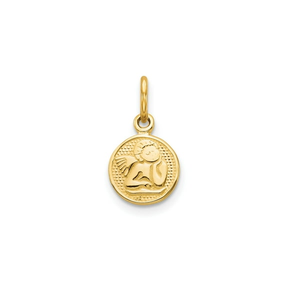 10k Yellow Gold Angel Pendant Cherub Charm Religious Medallion for Women or Unisex Wear Spiritual Jewelry for Faith Baptism Communion Protection