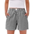 thumbnail image 3 of Fantaslook Plaid Shorts for Women Button Gingham Cotton Shorts Summer Lounge Boxers Beach Shorts with Pocket, 3 of 10