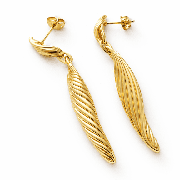 Gold Tone Leaf Drop Dangle Earrings for Women, Textured Long Statement Stud Earrings