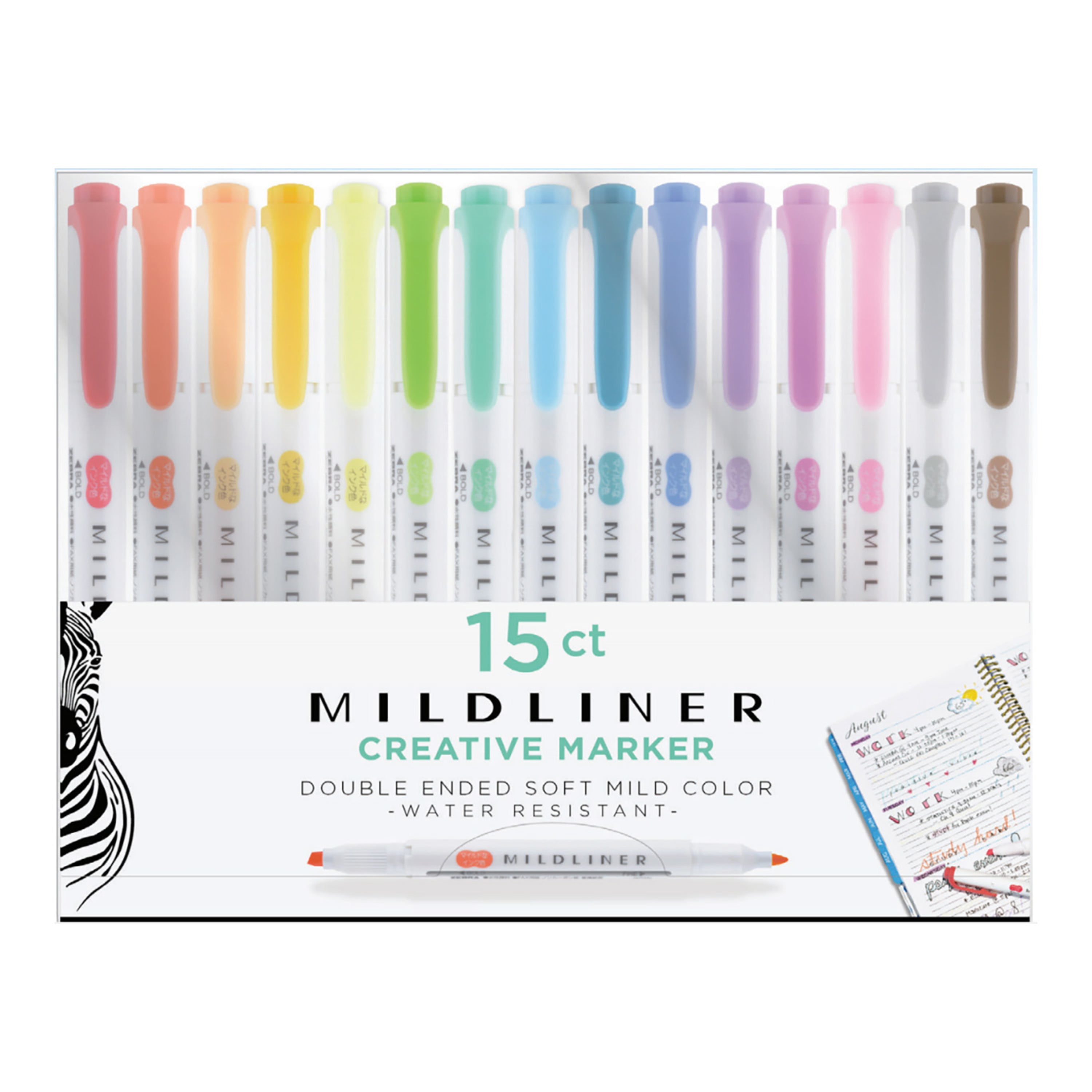 Zebra Mildliner Soft Color Pen Highlighter Marker 5 color with Brush & Fine tip 