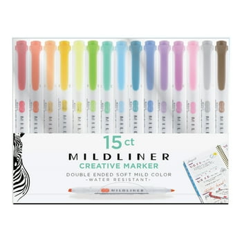 Zebra Mildliner Double Ended Highlighters, Fine and Broad Tip, Assorted Colors, Creative Marker, 15 Pack