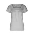 thumbnail image 4 of Womens Summer Tops Trendy Sold Color V-Neck Underwaist Comfortable Loose T-shirt Short Sleeve Blouse Casual Tops, 4 of 4