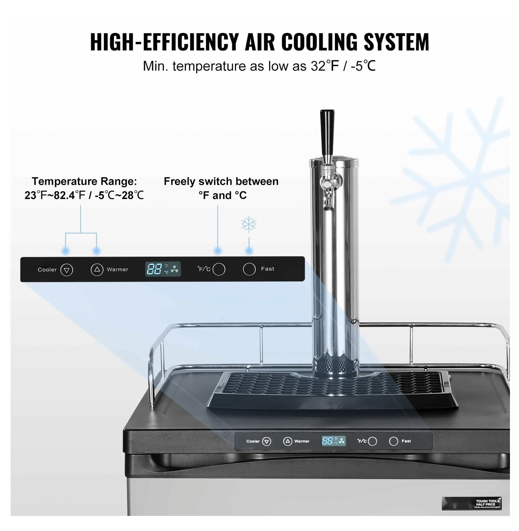 Beer Kegerator Draft Beer Dispenser Full Size Keg Refrigerator Single Tap - 162L Capacity, Adjustable Temperature, CO2 Cylinder Included