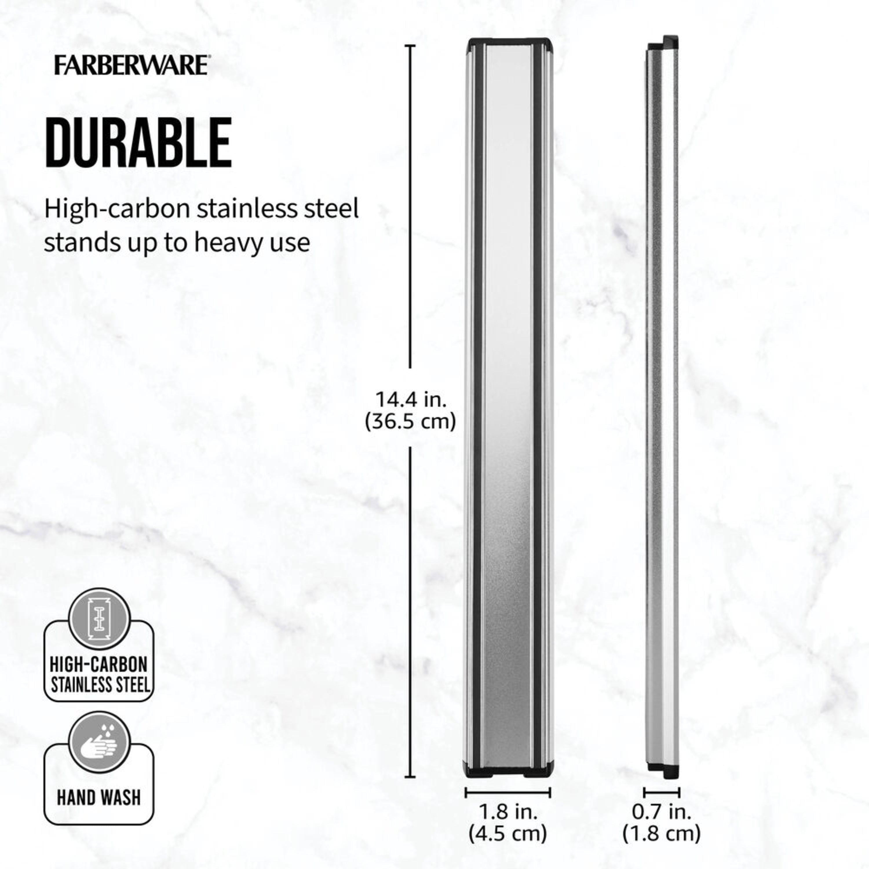 Farberware Stainless Steel Magnetic Knife Strip with Black Accents, Knives Not Included