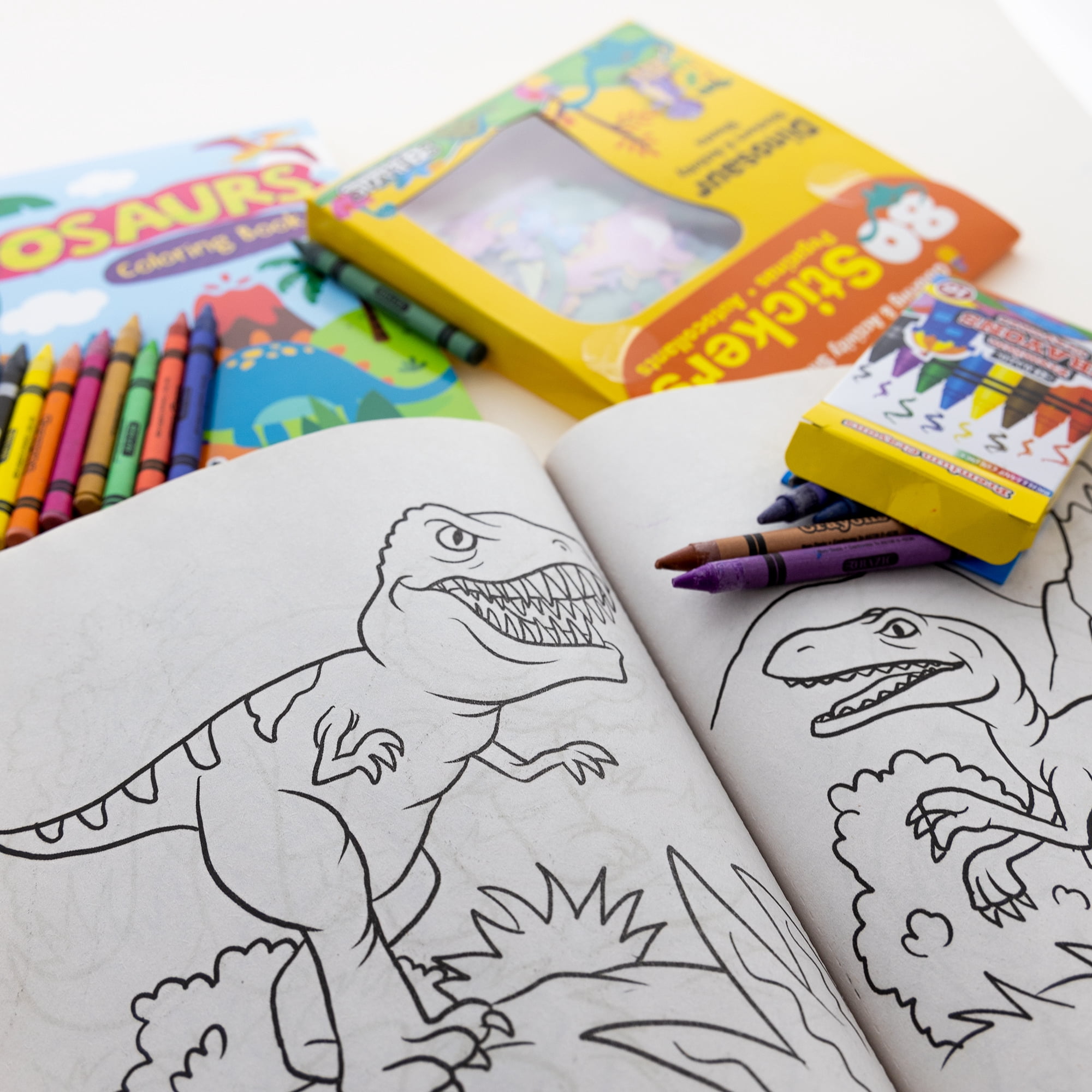 Dinosaurs Coloring and Activity Book Set, Include 2 Books, Crayons & Dinosaur Stickers