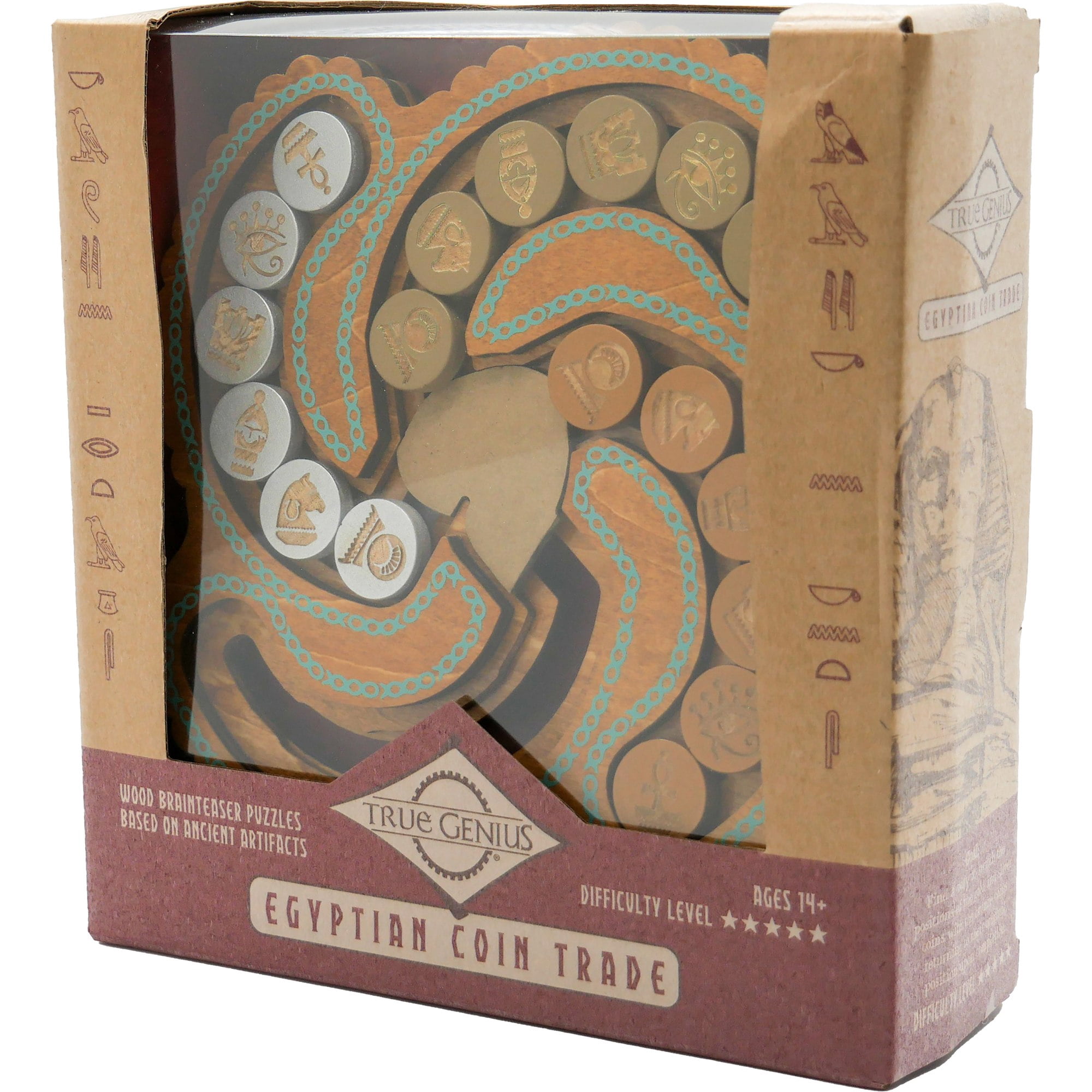 Egyptian Coin Trade – Wooden Puzzle, High Difficulty, Brainteaser Challenge to Sort the Gold and Silver Coins into Different Columns, Ages 14+